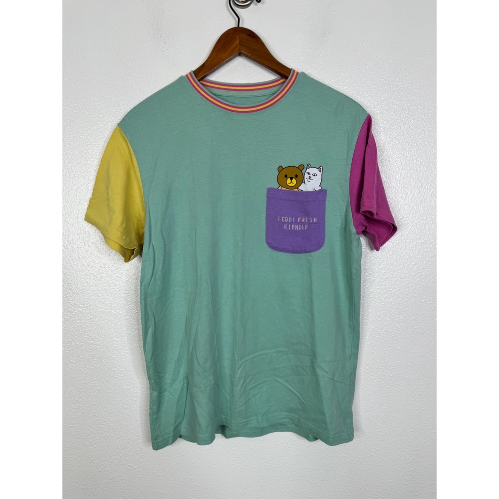 Teddy Fresh x RIPNDIP Colorblock Pocket T-Shirt Mint Green Pink Yellow Small